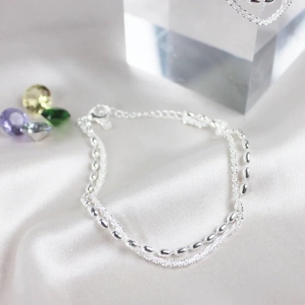 925 Sterling Silver Double Layer Bracelet Engagement Wedding Women Fine Jewelry - Picture 6 of 7